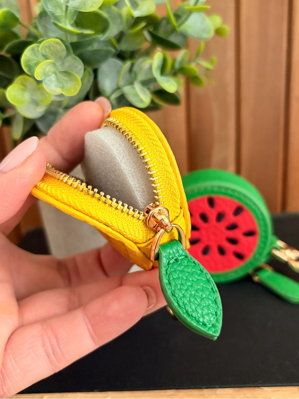 Fruit Coin Pouches- Pineapple OR Watermelon Bag Charms Gold Swivel Clasps - Picture 4 of 8